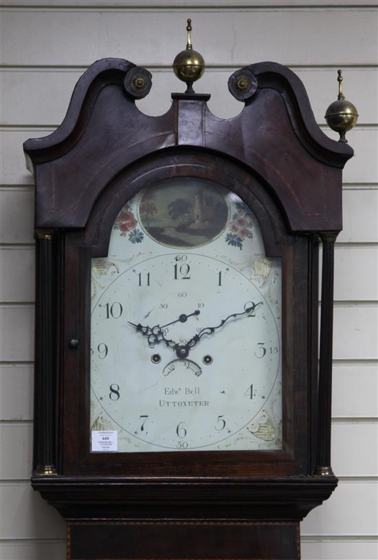 Edward Bell, Uttoxeter. An early 19th century inlaid oak and mahogany eight day longcase clock, 7ft 6in.